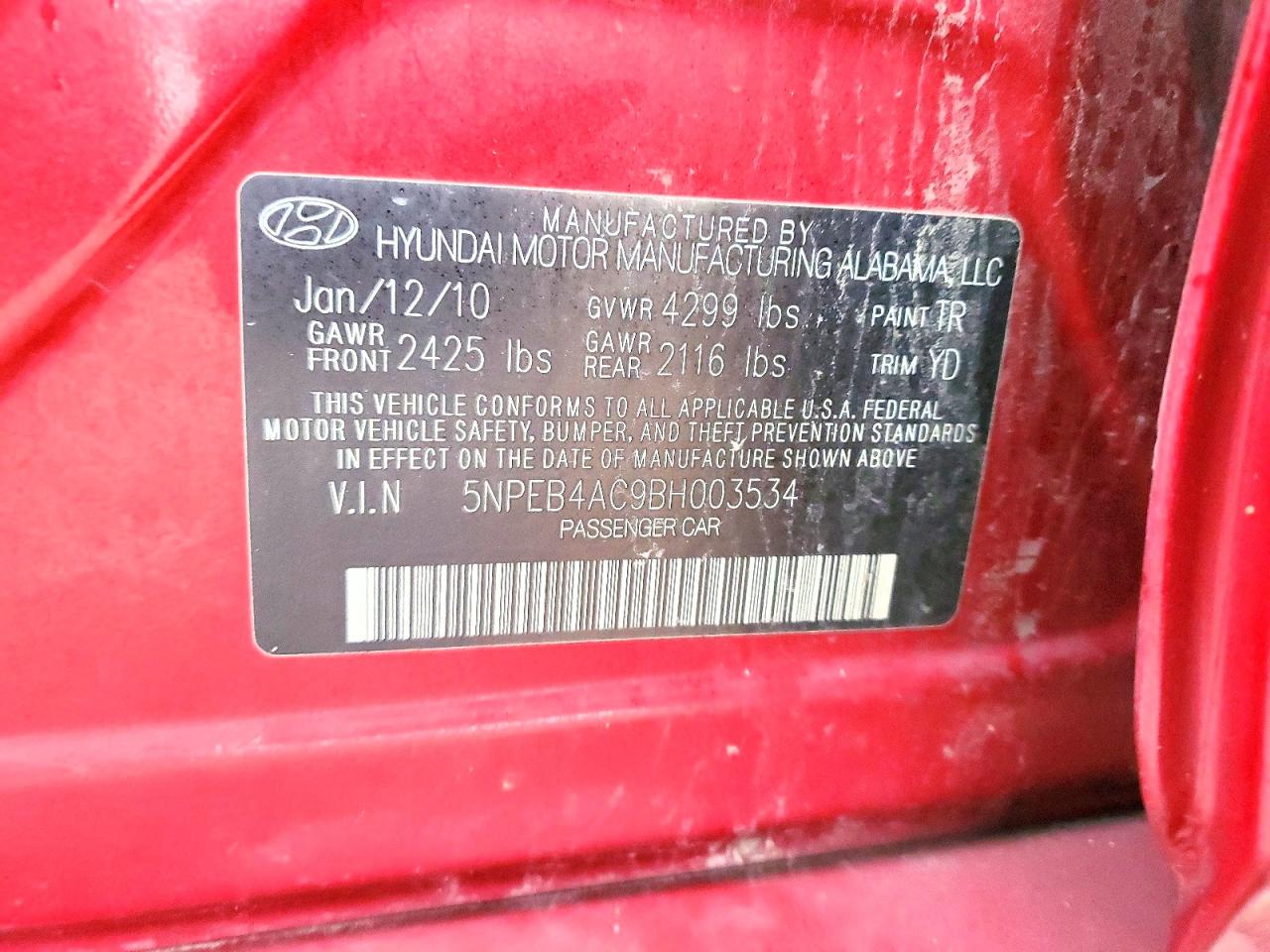 2011 HYUNDAI SONATA GLS photo 12