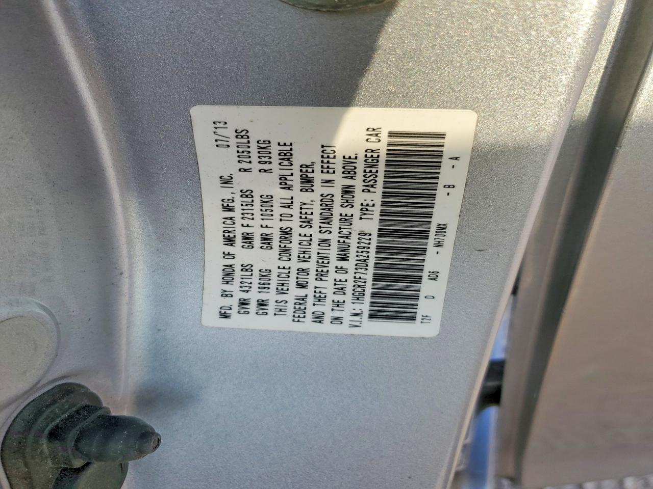 2013 HONDA ACCORD EX photo 12
