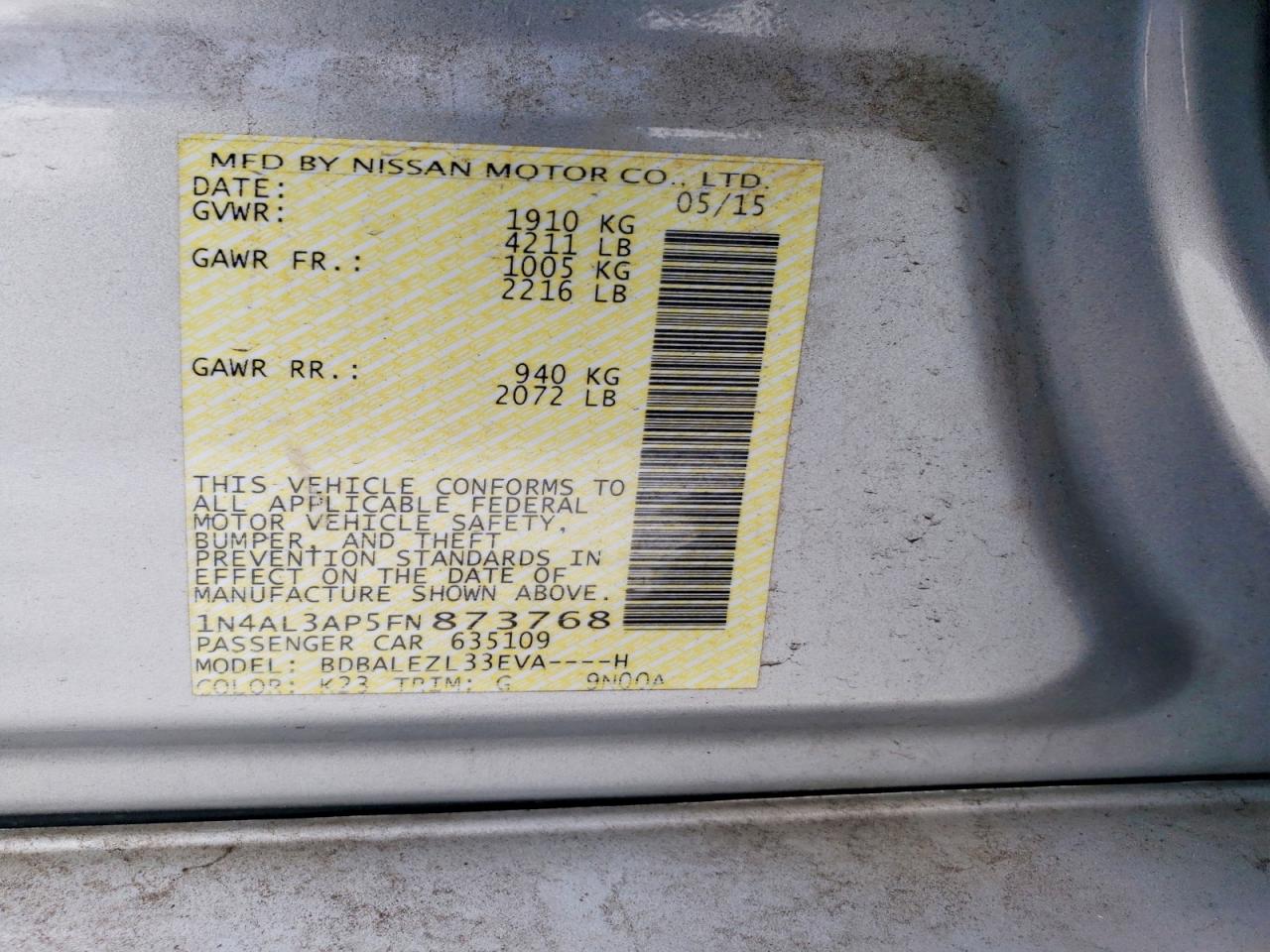 2015 NISSAN ALTIMA 2.5 photo 12