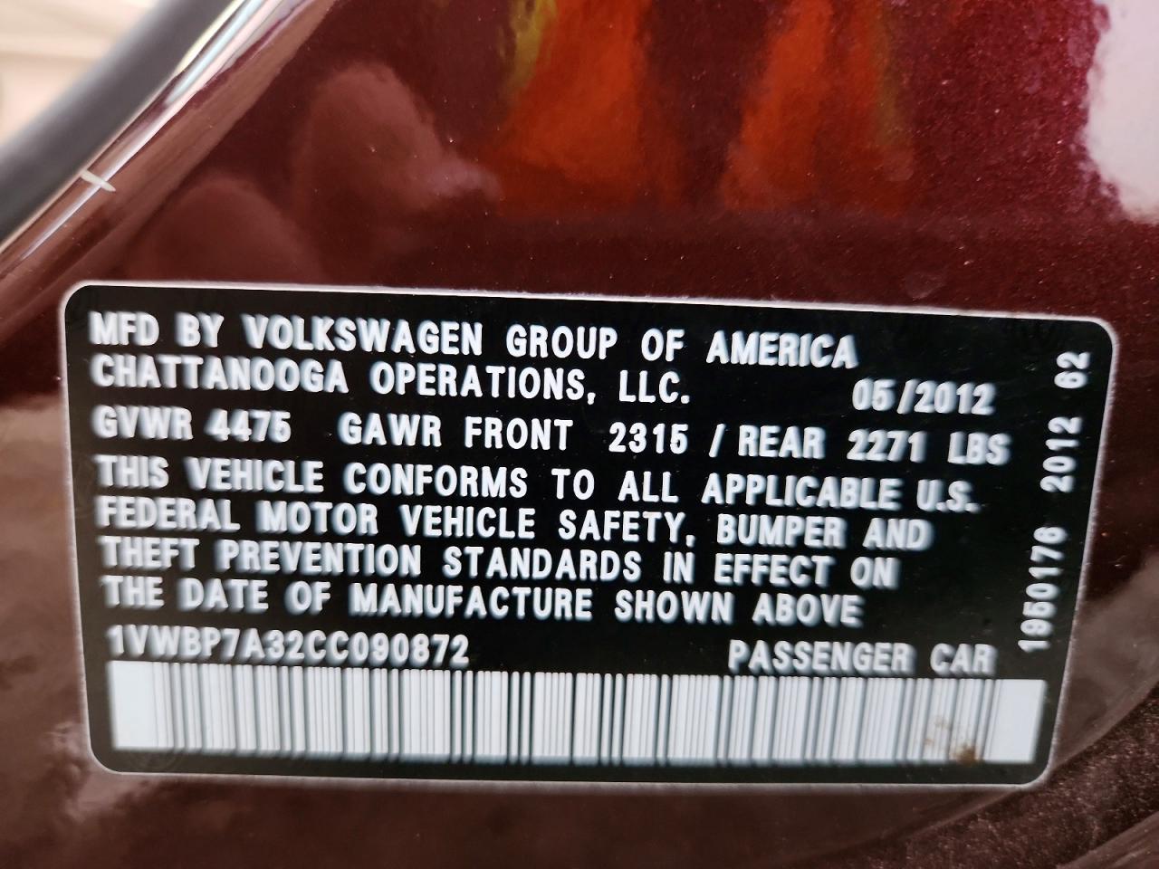 2012 VOLKSWAGEN PASSAT SE photo 12
