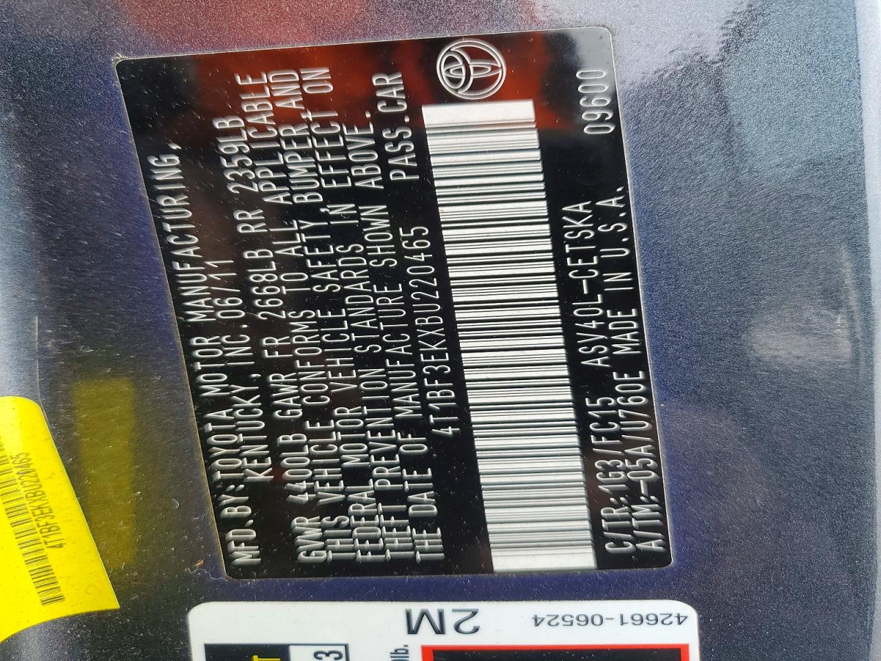 2011 TOYOTA CAMRY BASE photo 12