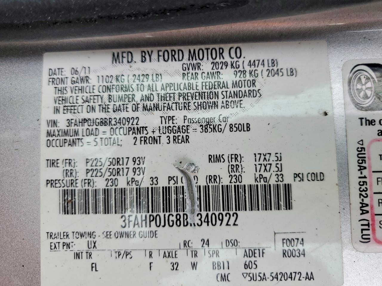 2011 FORD FUSION SEL photo 13