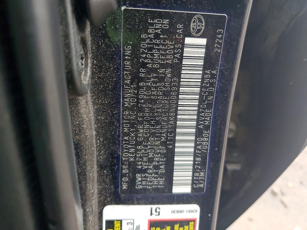 2022 TOYOTA CAMRY LE photo 12