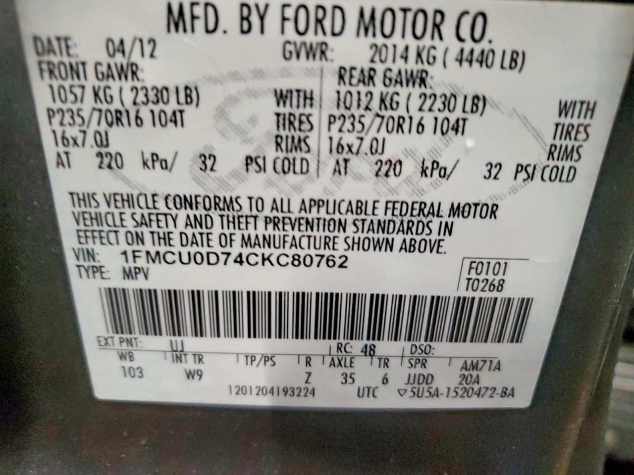 2012 FORD ESCAPE XLT photo 14