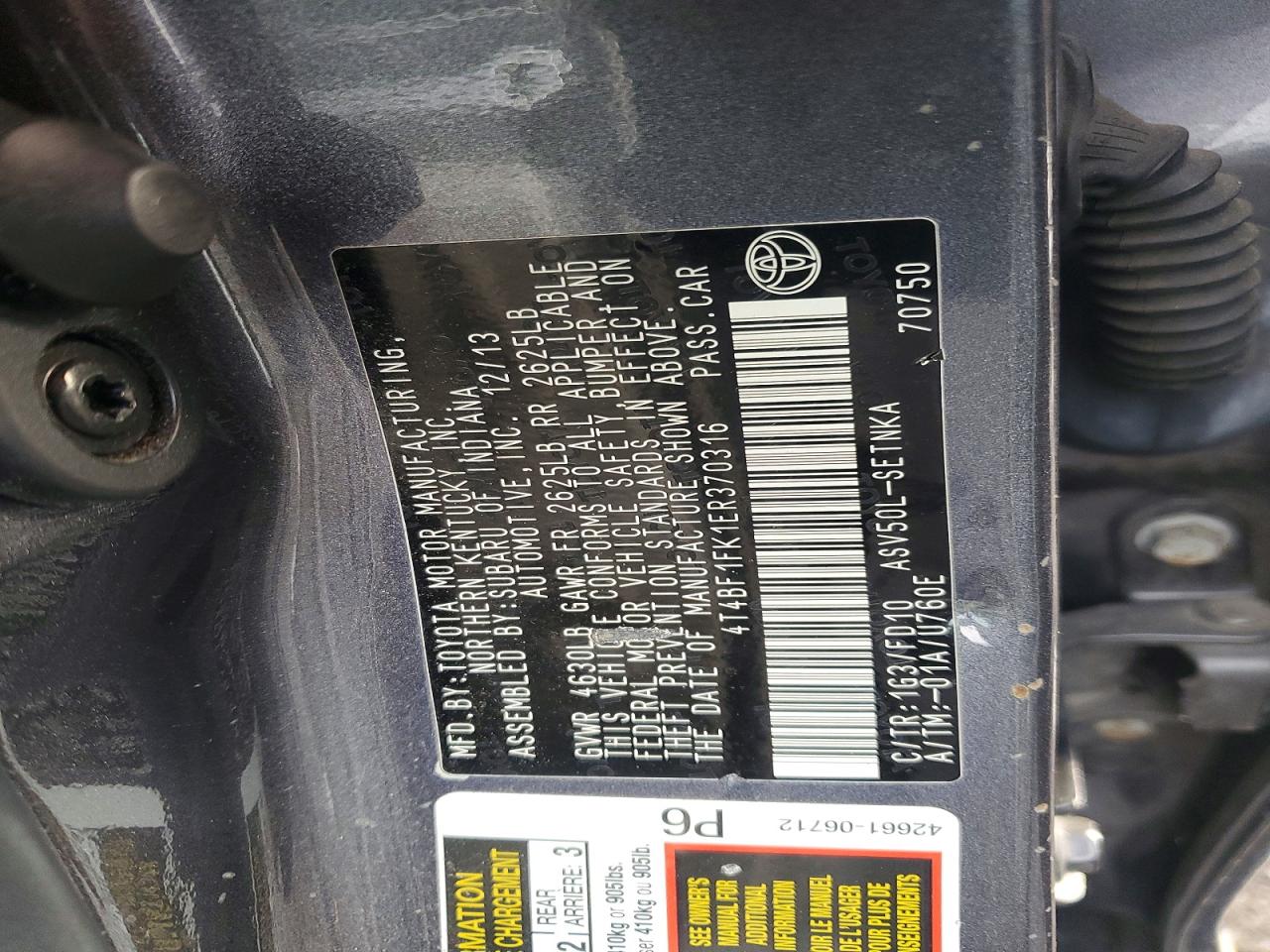 2014 TOYOTA CAMRY L photo 12