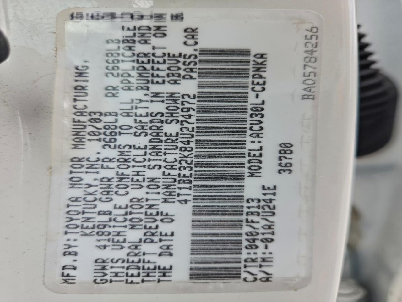 2004 TOYOTA CAMRY LE photo 12