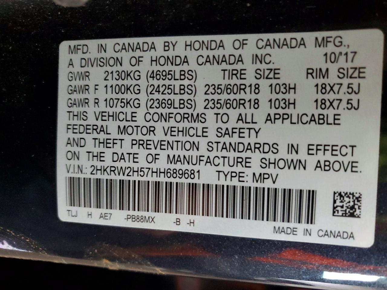 2017 HONDA CR-V EX photo 14