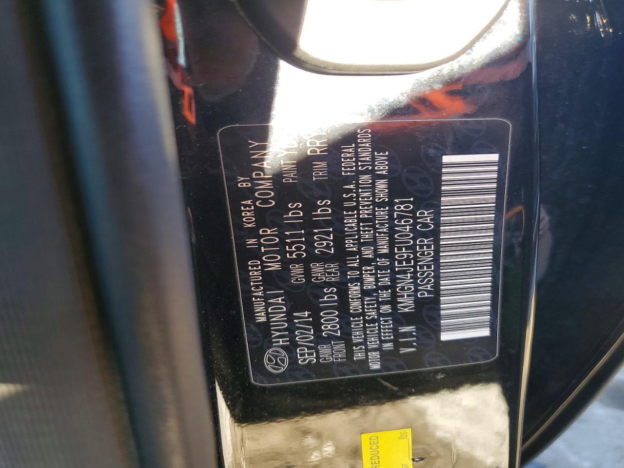 2015 HYUNDAI GENESIS 3.8L photo 12