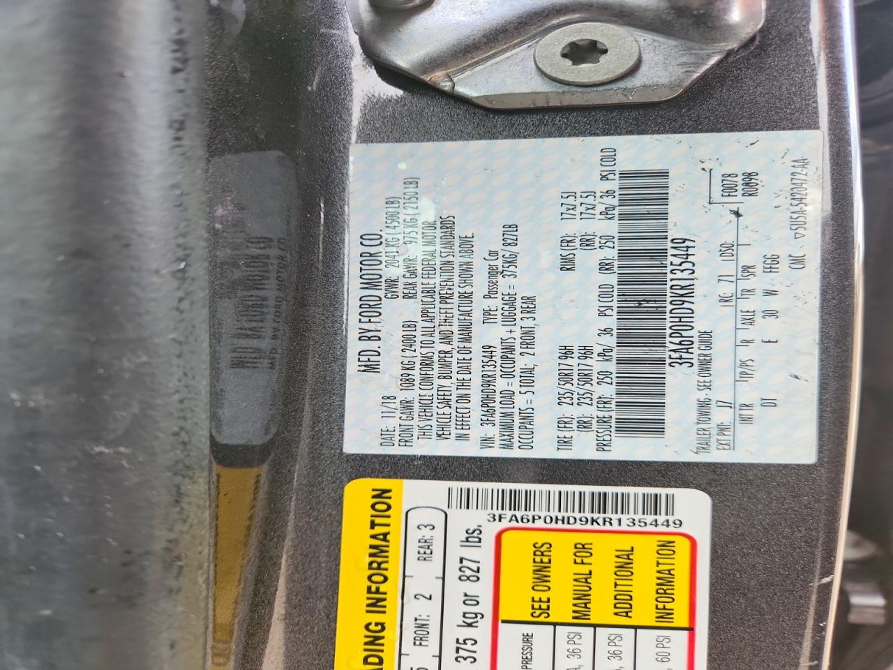 2019 FORD FUSION SE photo 12
