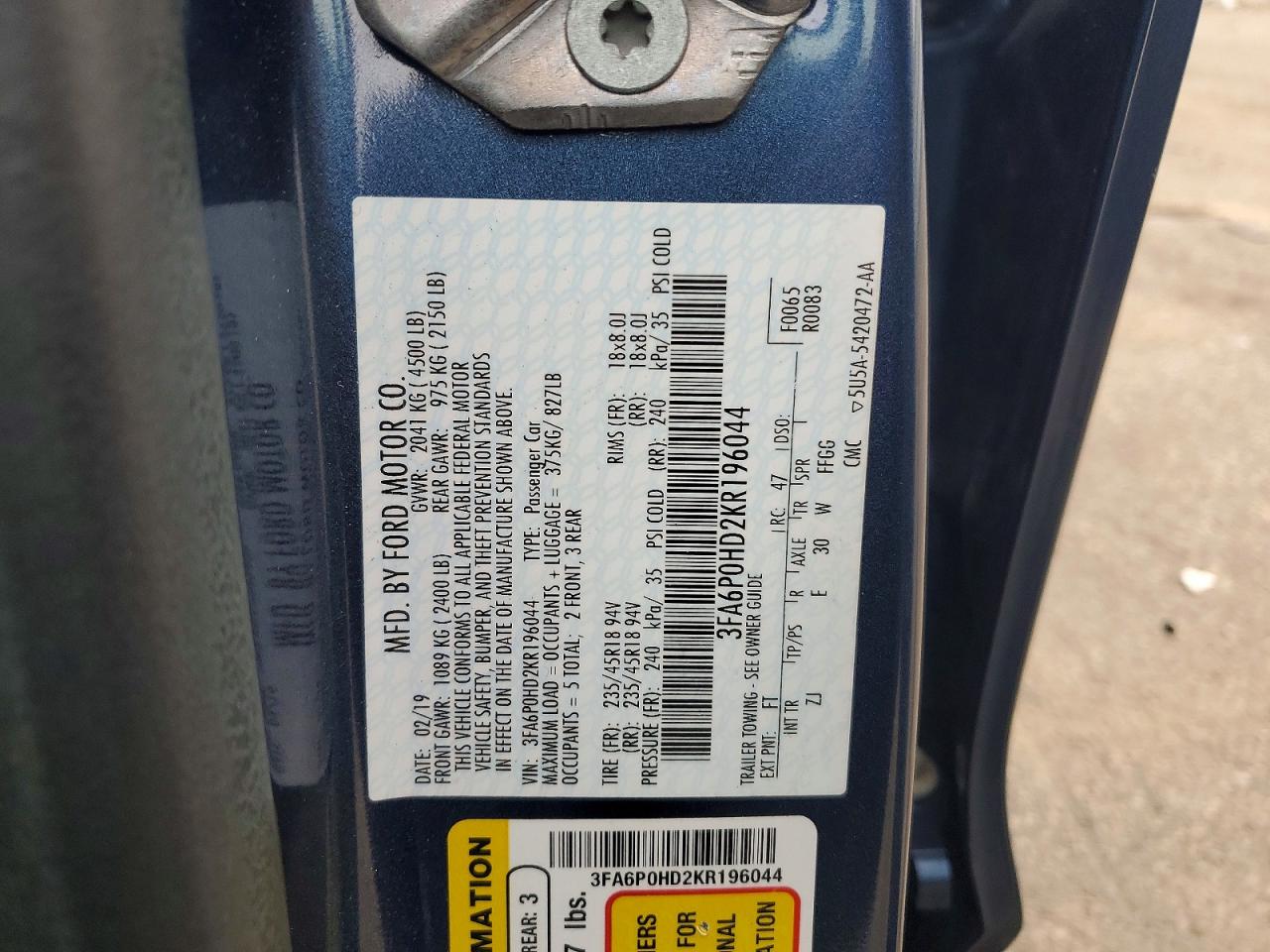 2019 FORD FUSION SE photo 12