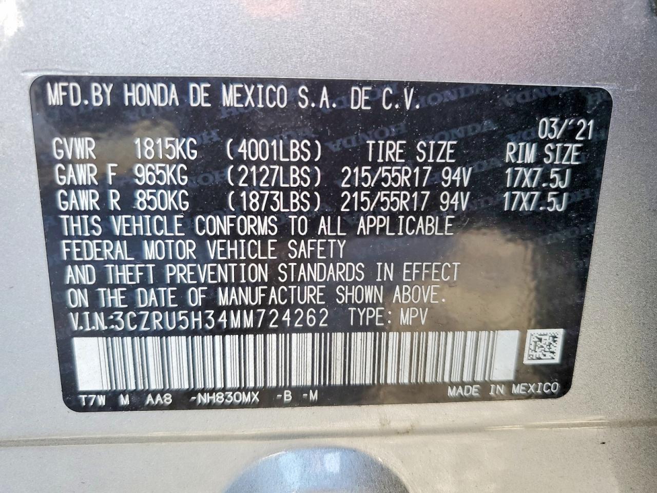 2021 HONDA HR-V LX photo 14