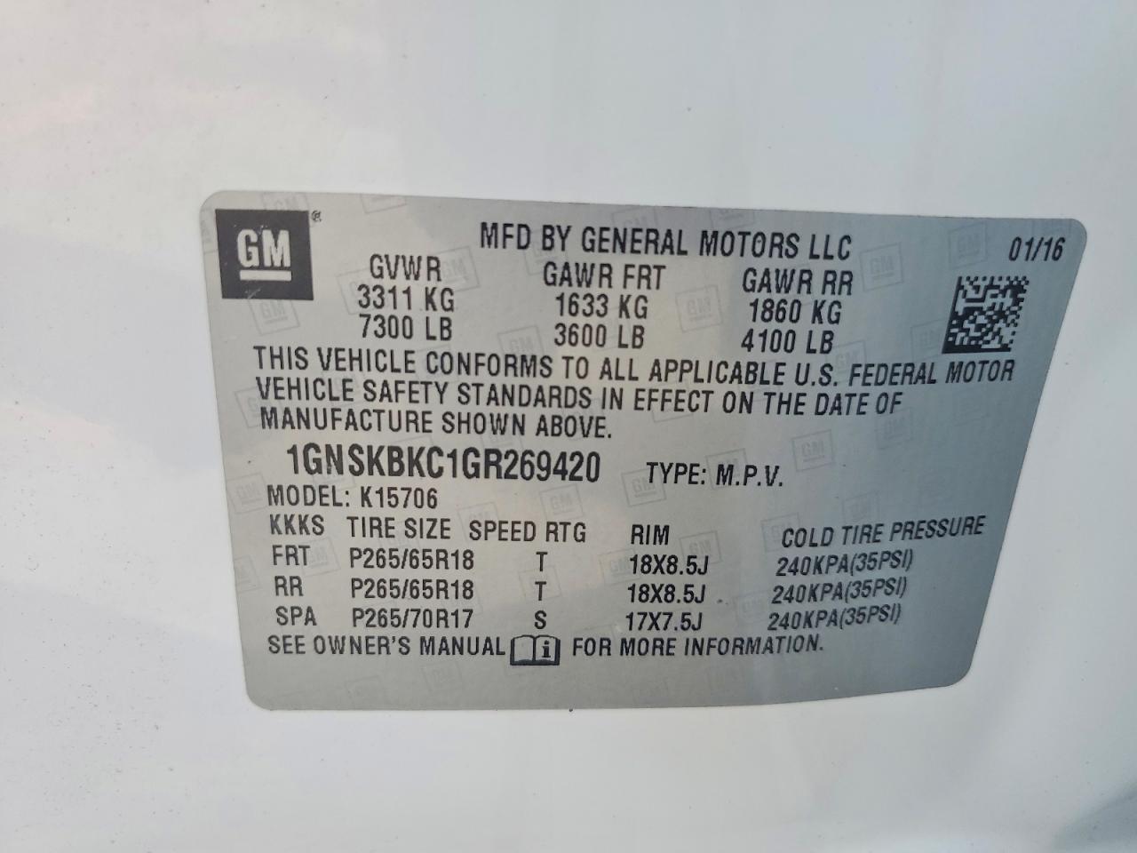 2016 CHEVROLET TAHOE K1500 LT photo 13
