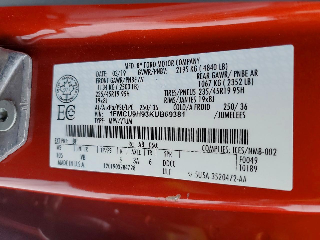 2019 FORD ESCAPE SEL photo 14
