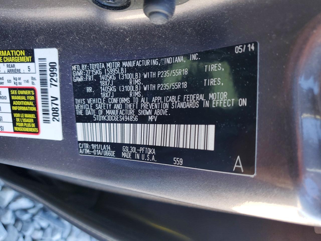2014 TOYOTA SIENNA XLE photo 13