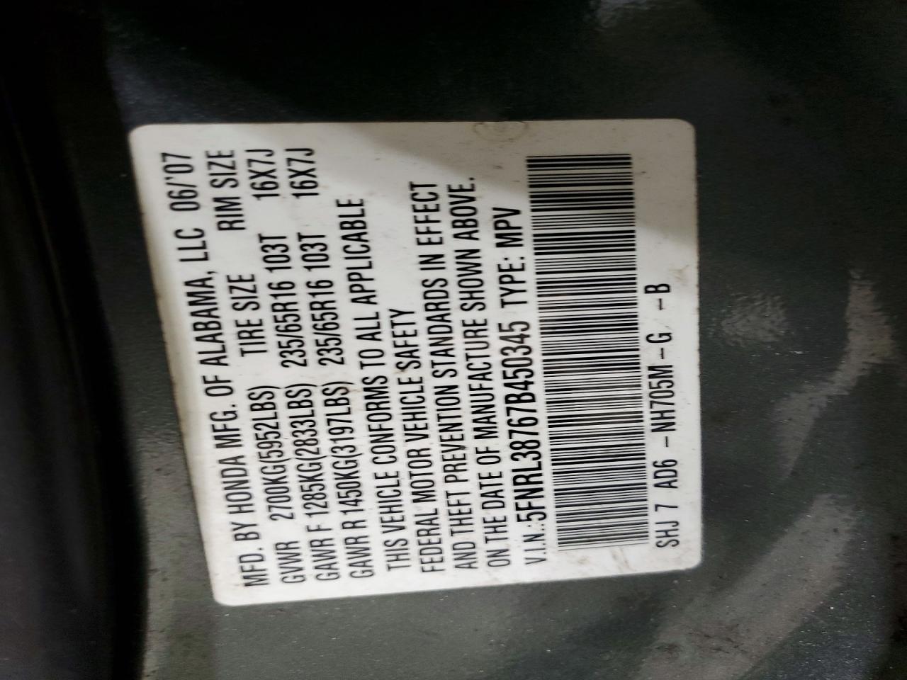 2007 HONDA ODYSSEY EXL photo 13