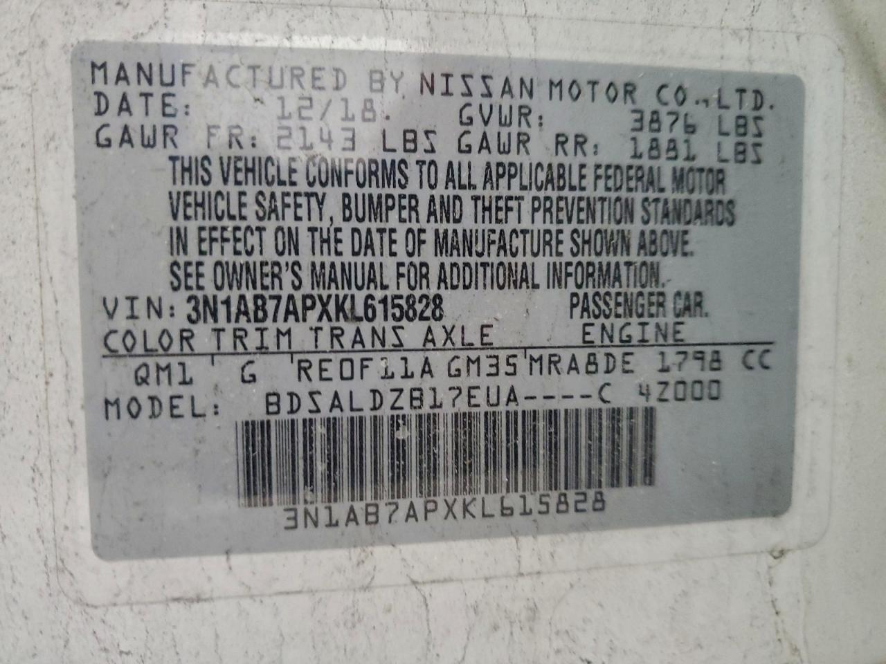 2019 NISSAN SENTRA S photo 13