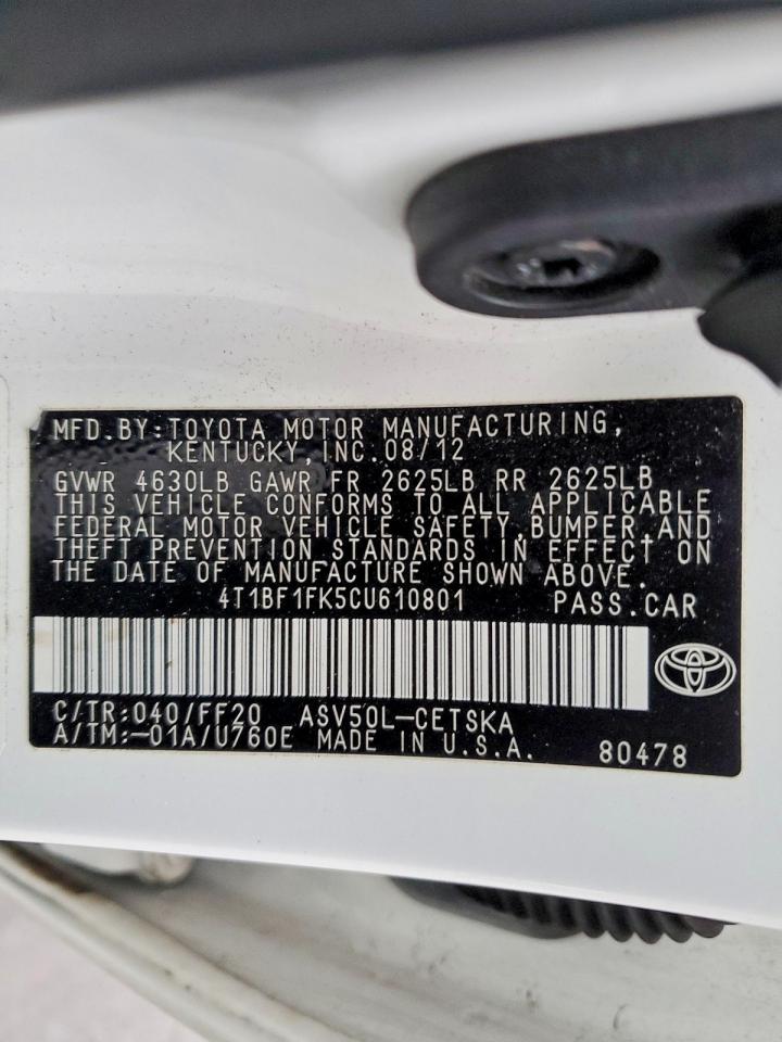 2012 TOYOTA CAMRY BASE photo 13