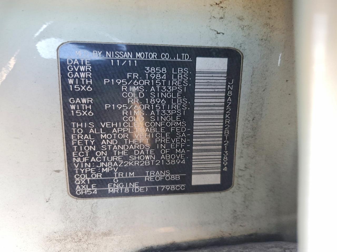 2011 NISSAN CUBE BASE photo 13