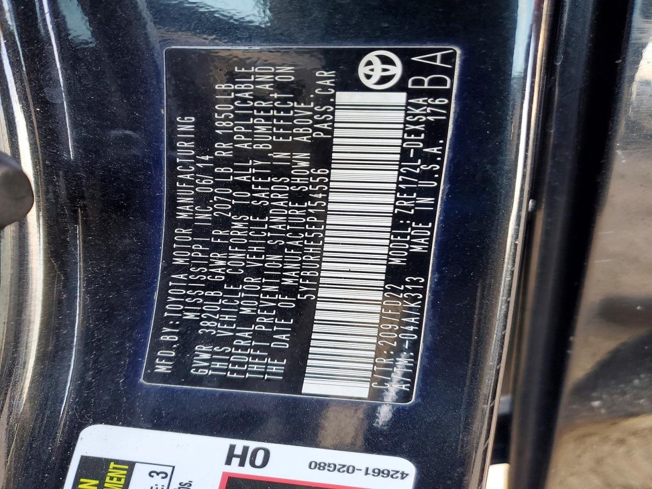 2014 TOYOTA COROLLA L photo 12