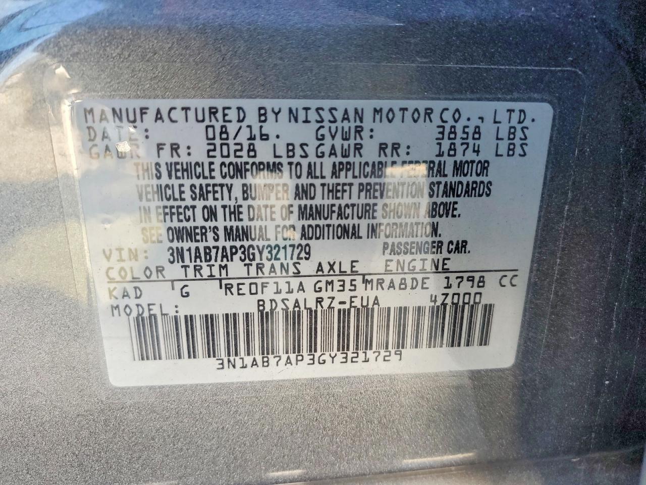 2016 NISSAN SENTRA S photo 12