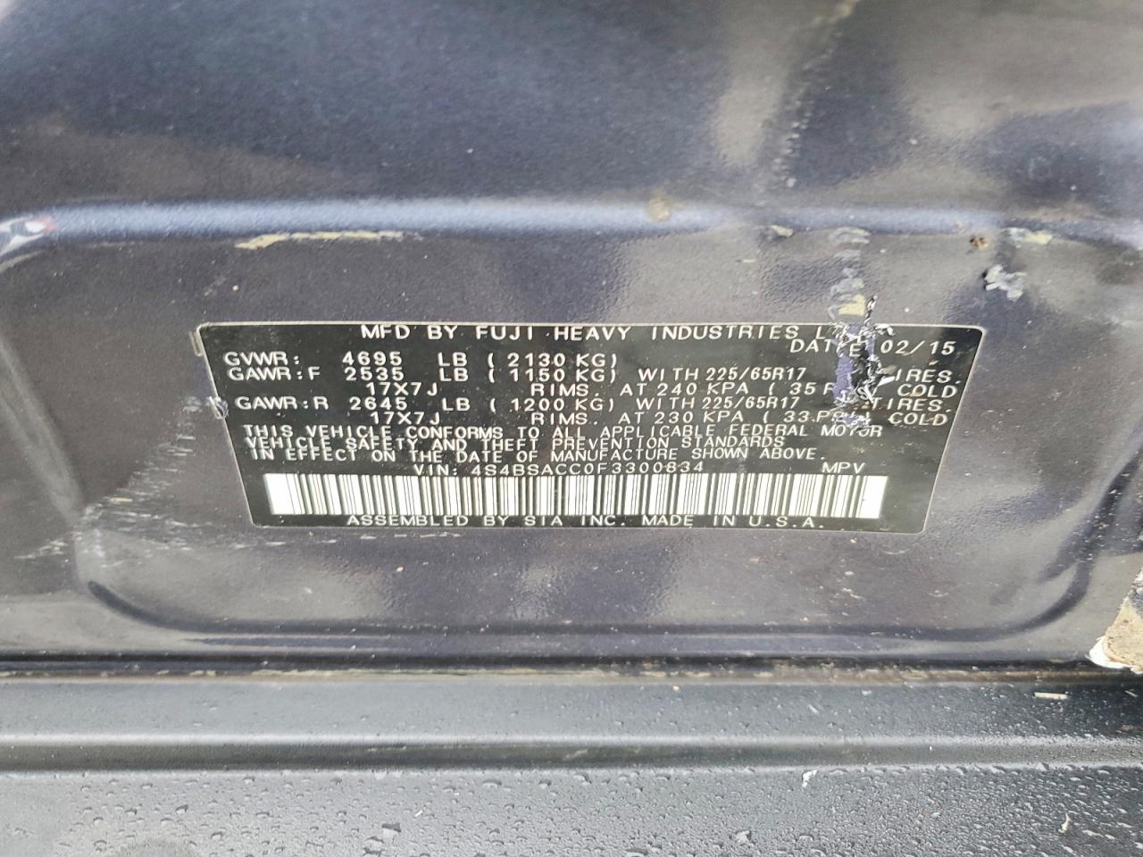 2015 SUBARU OUTBACK 2.5I PREMIUM photo 14