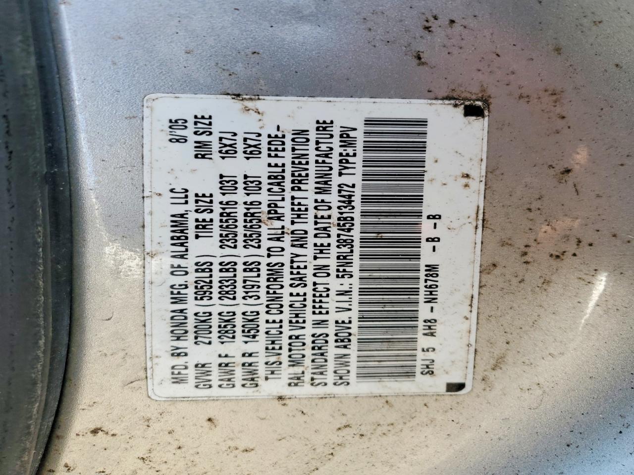 2005 HONDA ODYSSEY EXL photo 13