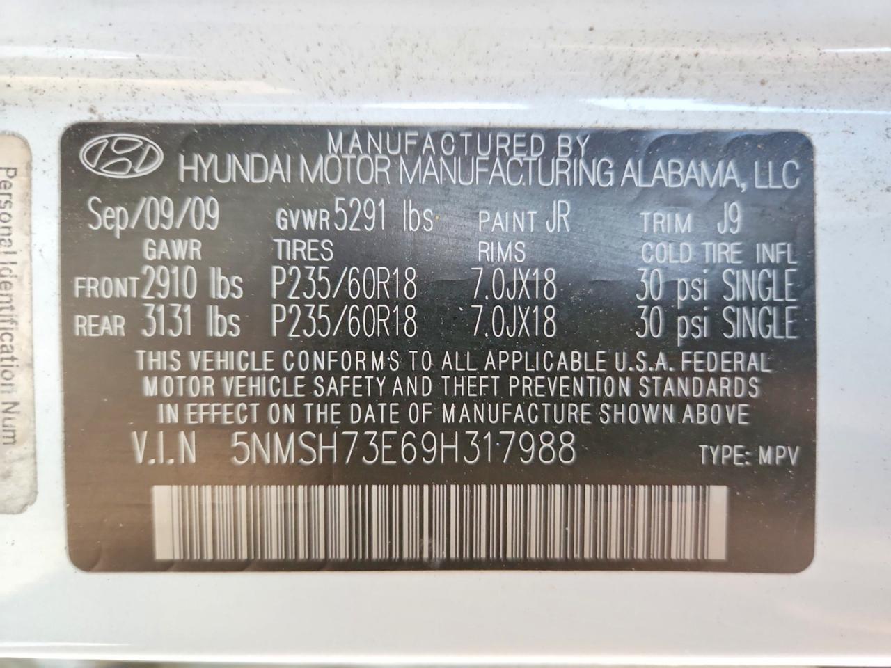2009 HYUNDAI SANTA FE SE photo 13