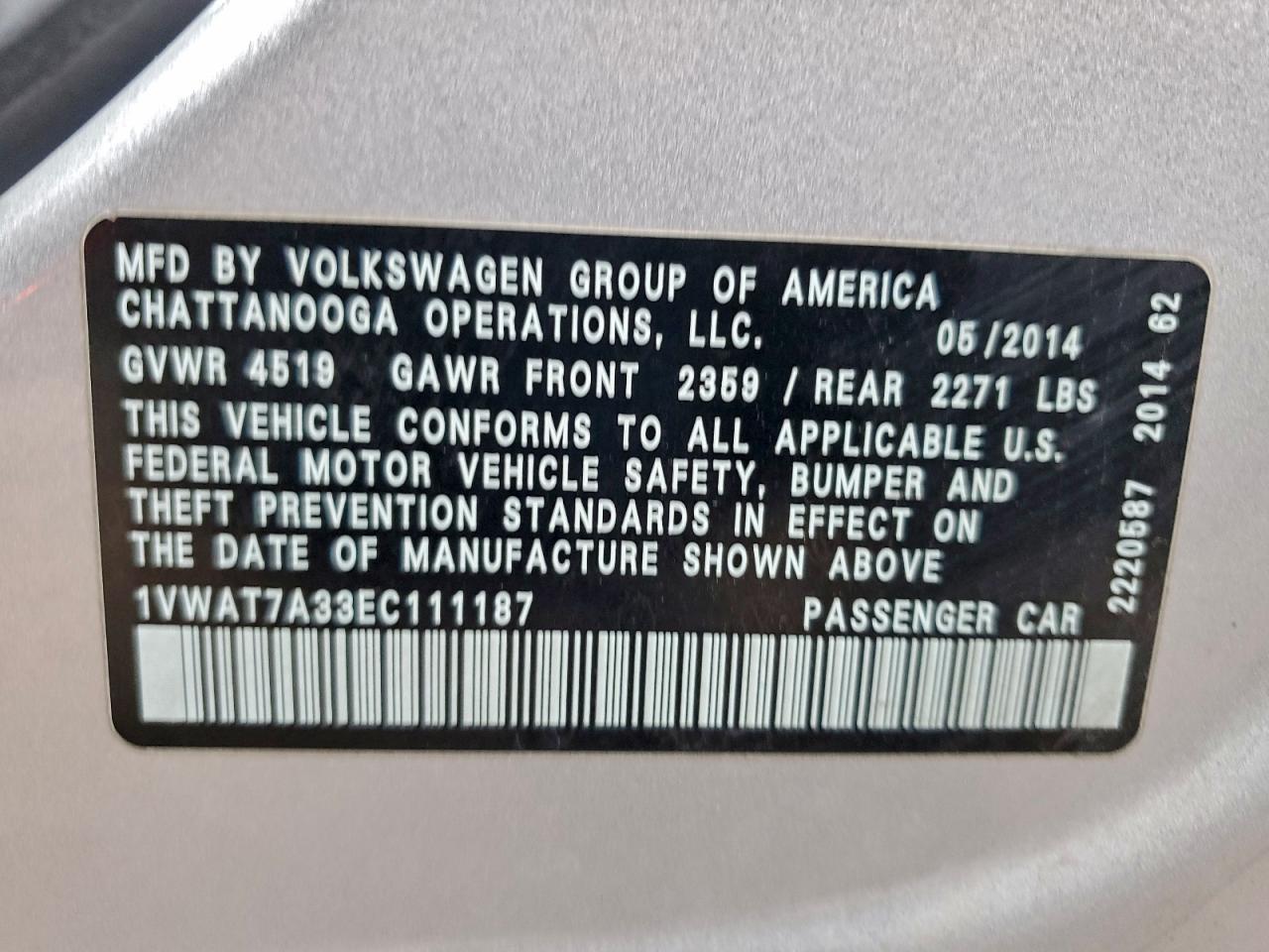2014 VOLKSWAGEN PASSAT S photo 13