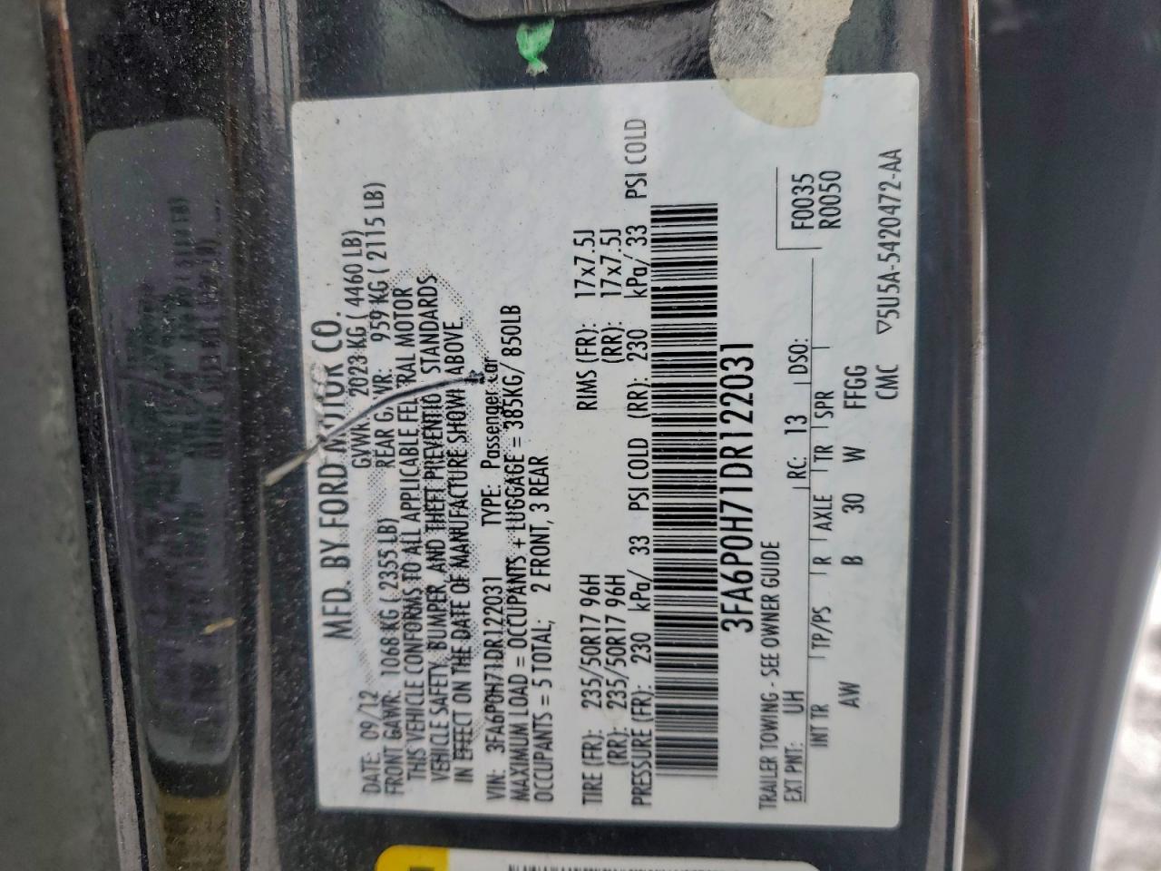 2013 FORD FUSION SE photo 12