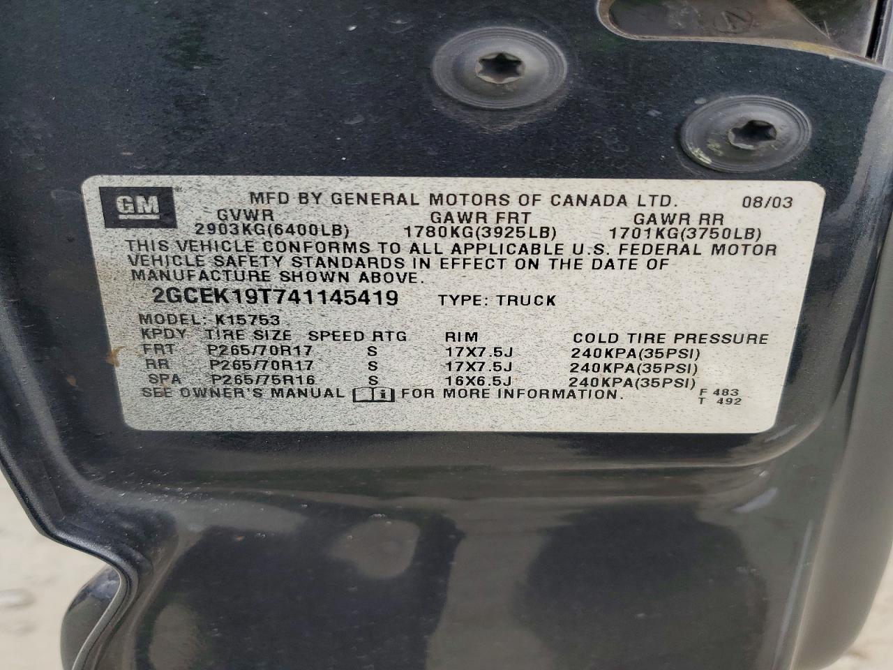 2004 CHEVROLET SILVERADO K1500 photo 12