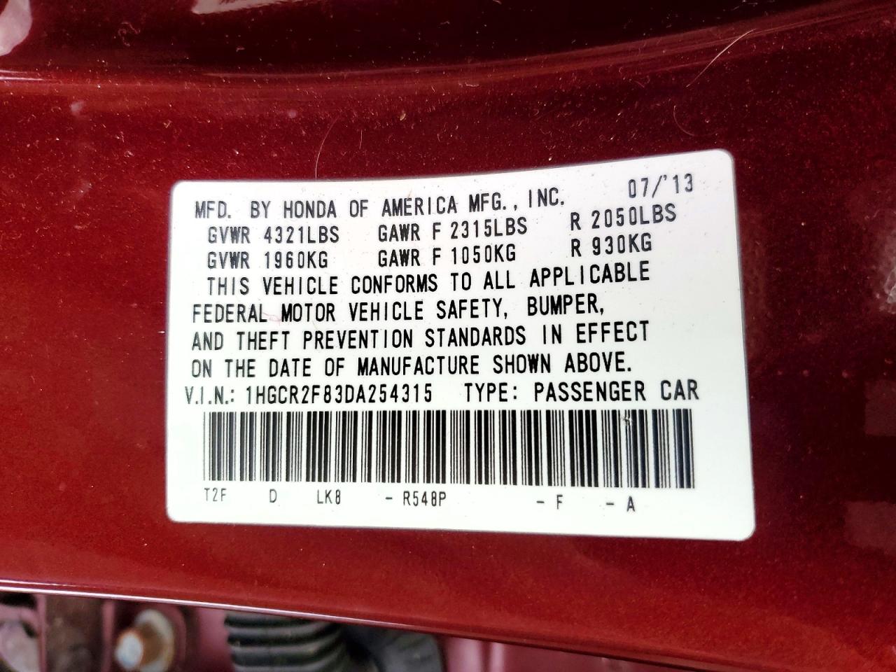 2013 HONDA ACCORD EXL photo 12