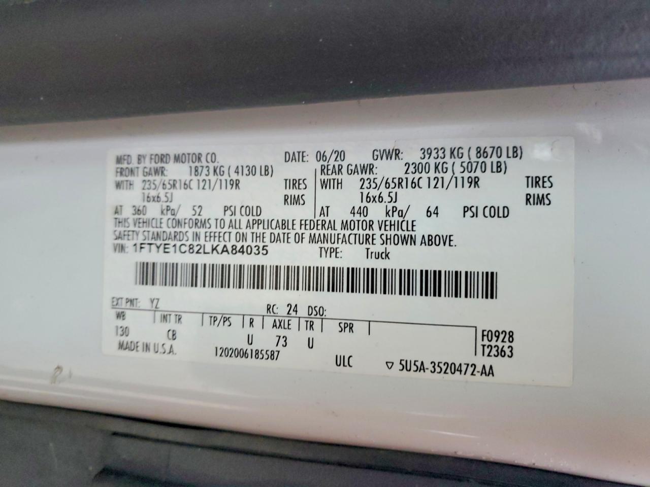 2020 FORD TRANSIT T-150 UTILITY / SERVICE VAN photo 12