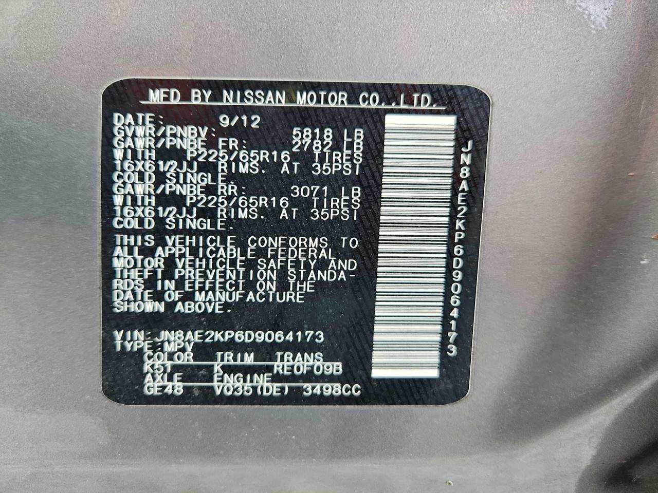 2013 NISSAN QUEST S photo 13