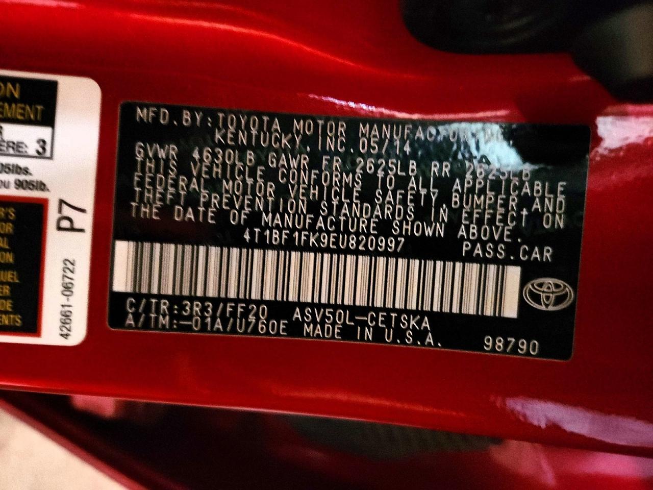 2014 TOYOTA CAMRY L photo 12