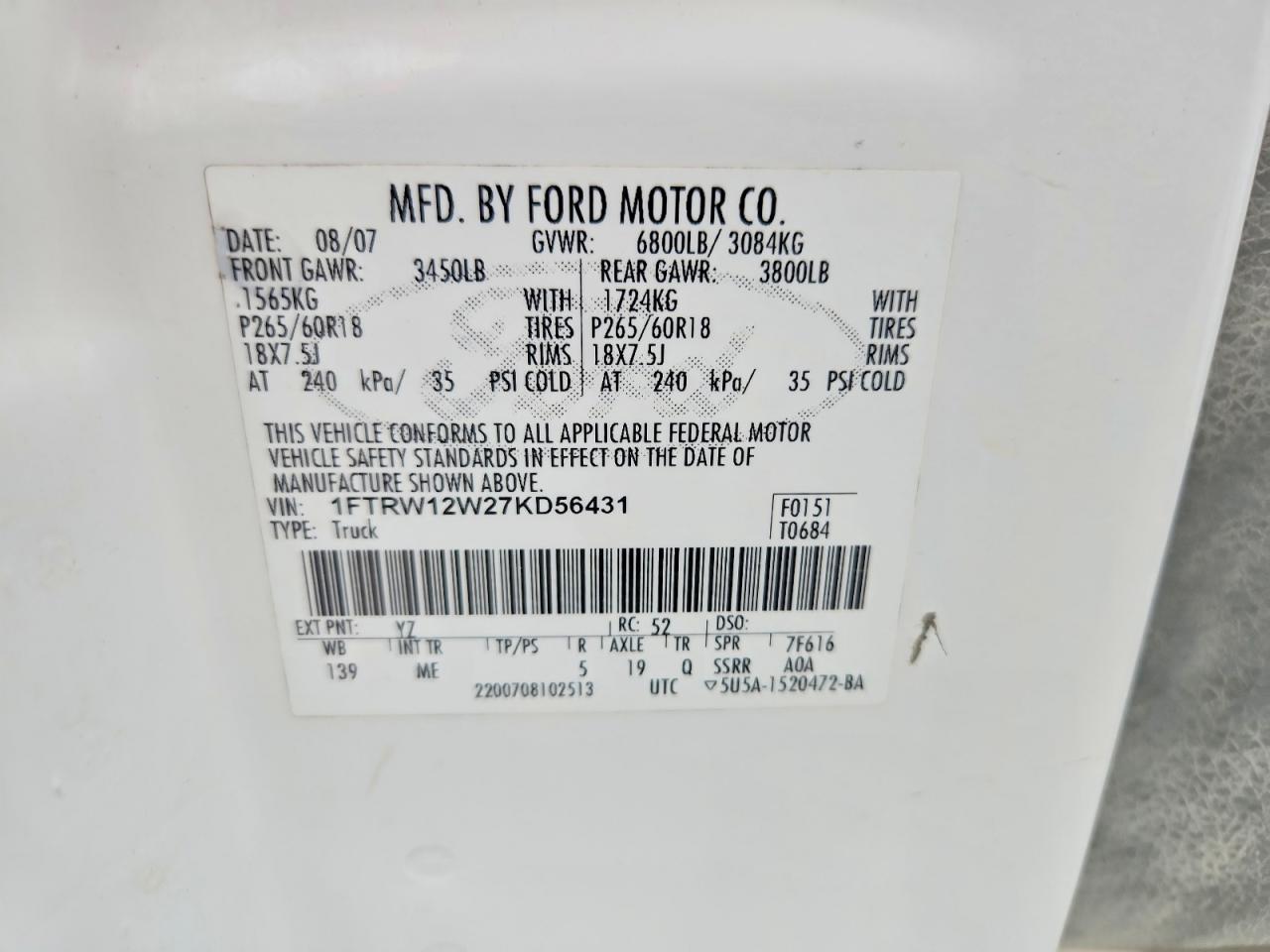 2007 FORD F150 photo 12