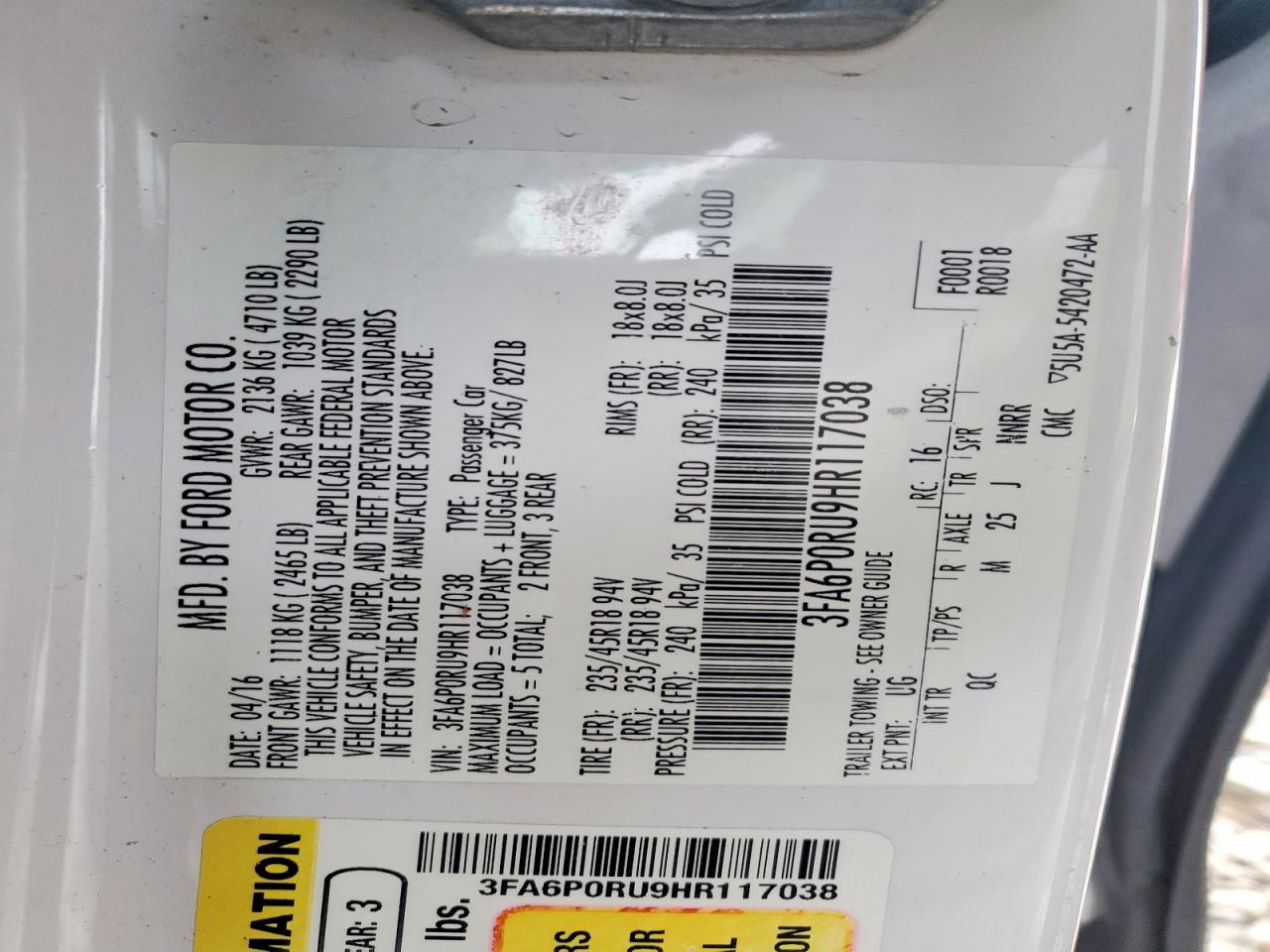 2017 FORD FUSION TITANIUM HEV photo 13