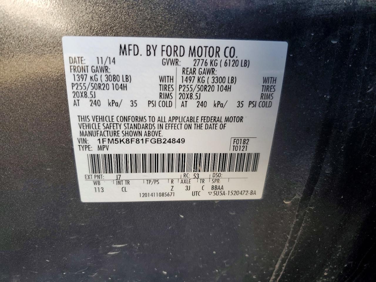2015 FORD EXPLORER LIMITED photo 13