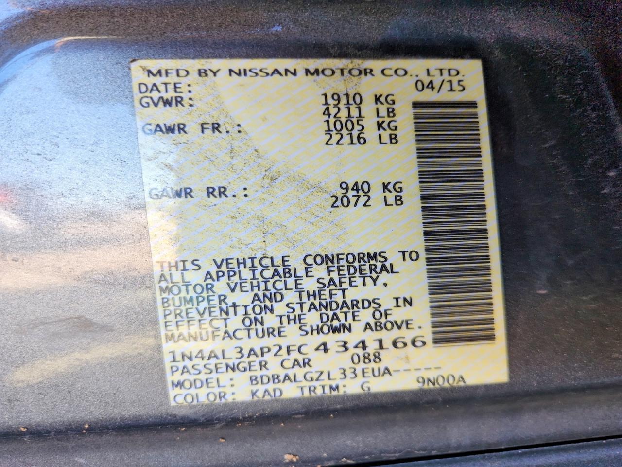 2015 NISSAN ALTIMA 2.5 photo 12