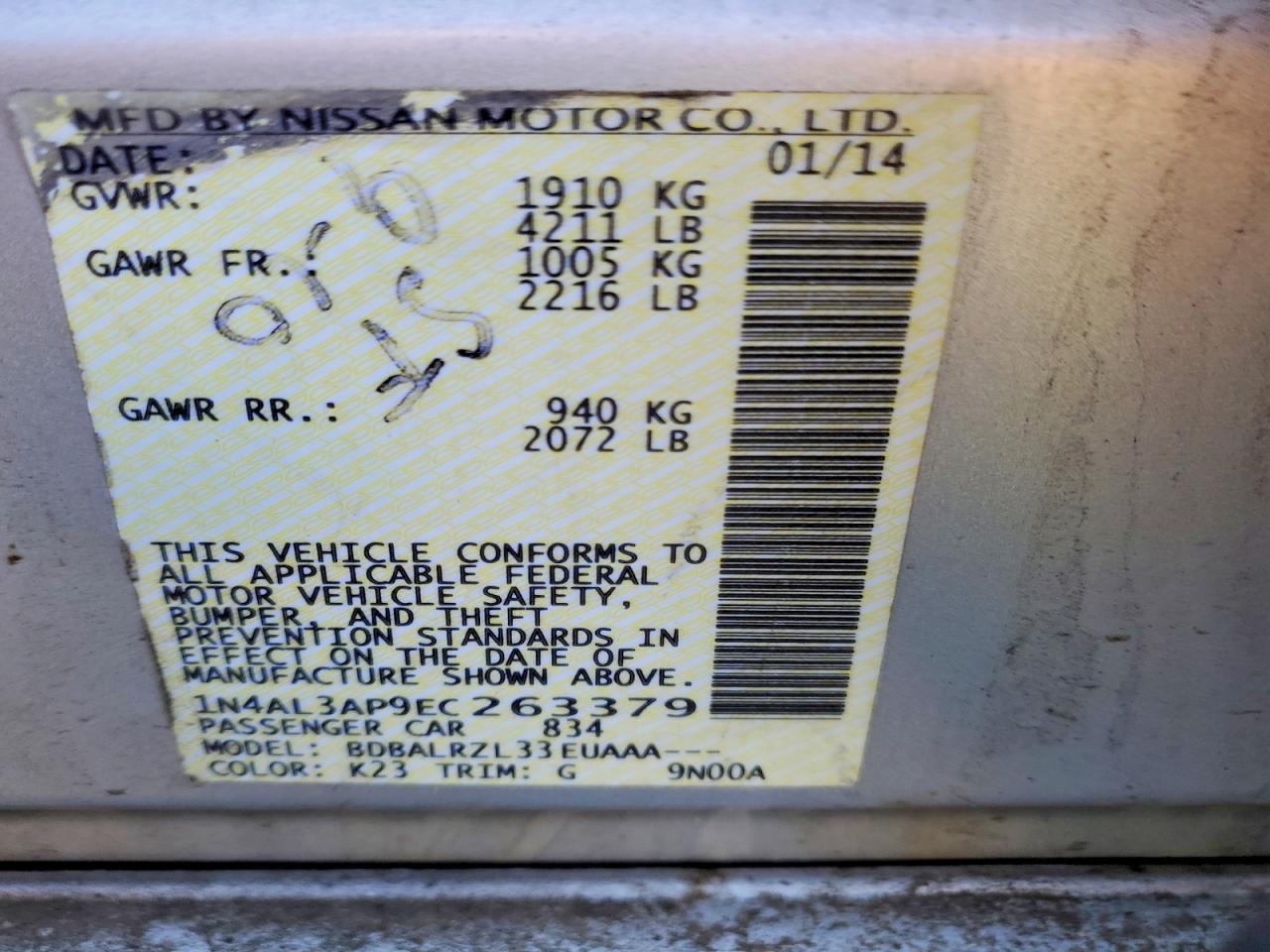 2014 NISSAN ALTIMA 2.5 photo 12