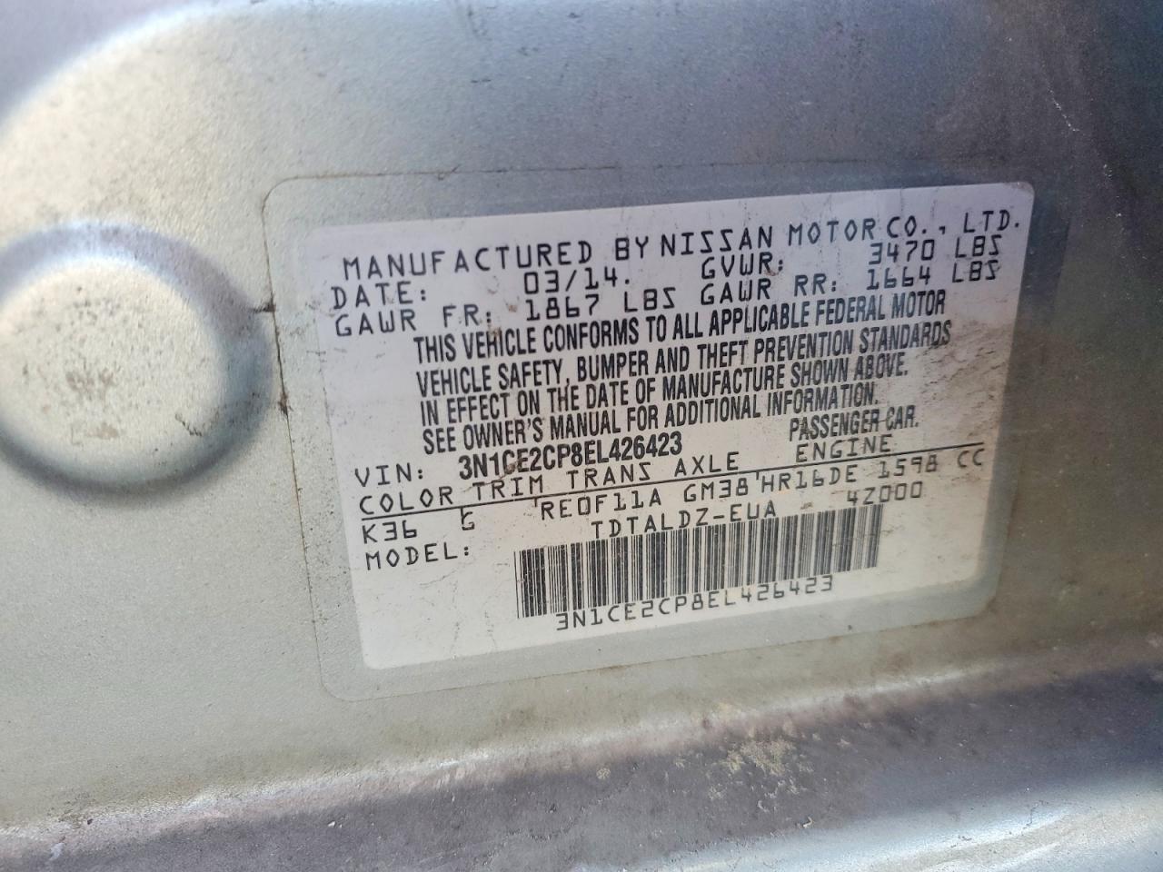 2014 NISSAN VERSA NOTE S photo 12