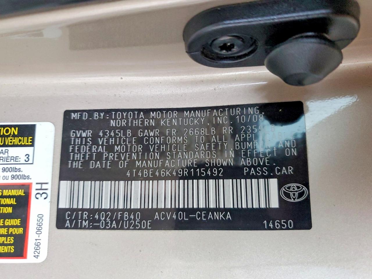 2009 TOYOTA CAMRY BASE photo 12