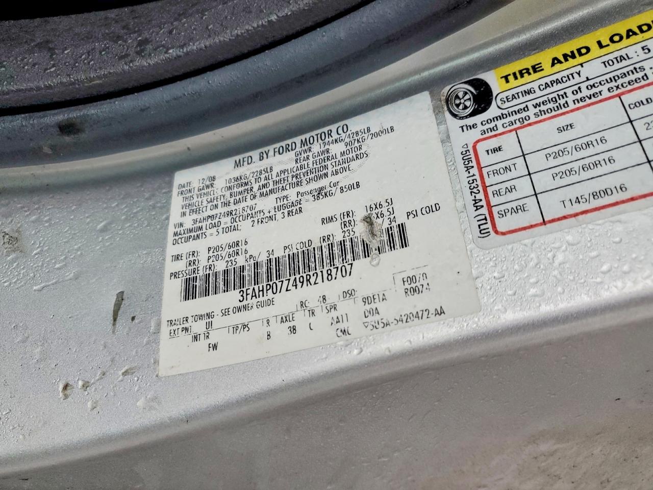 2009 FORD FUSION SE photo 12