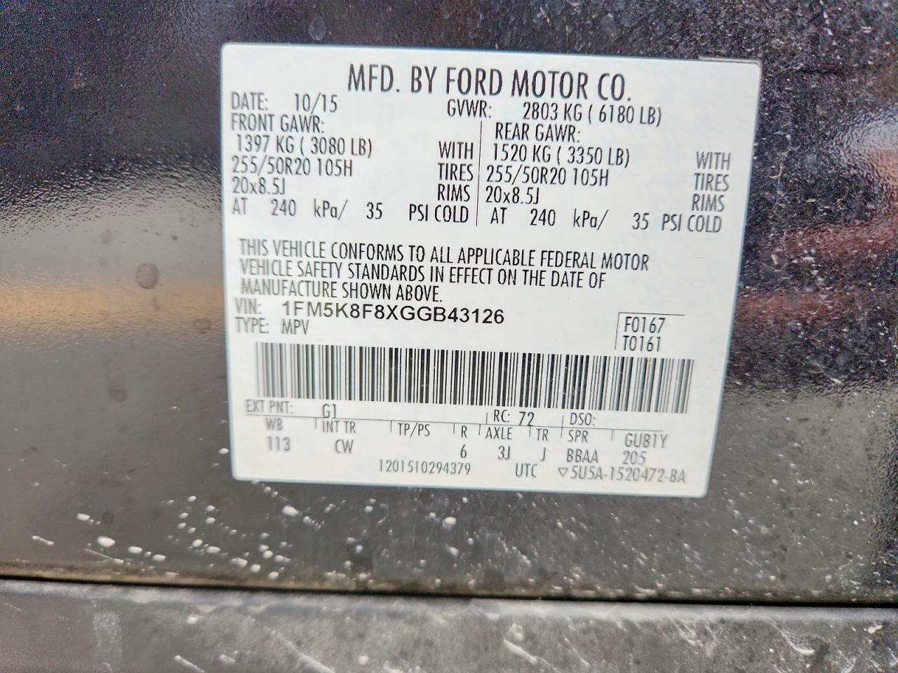 2016 FORD EXPLORER LIMITED photo 13
