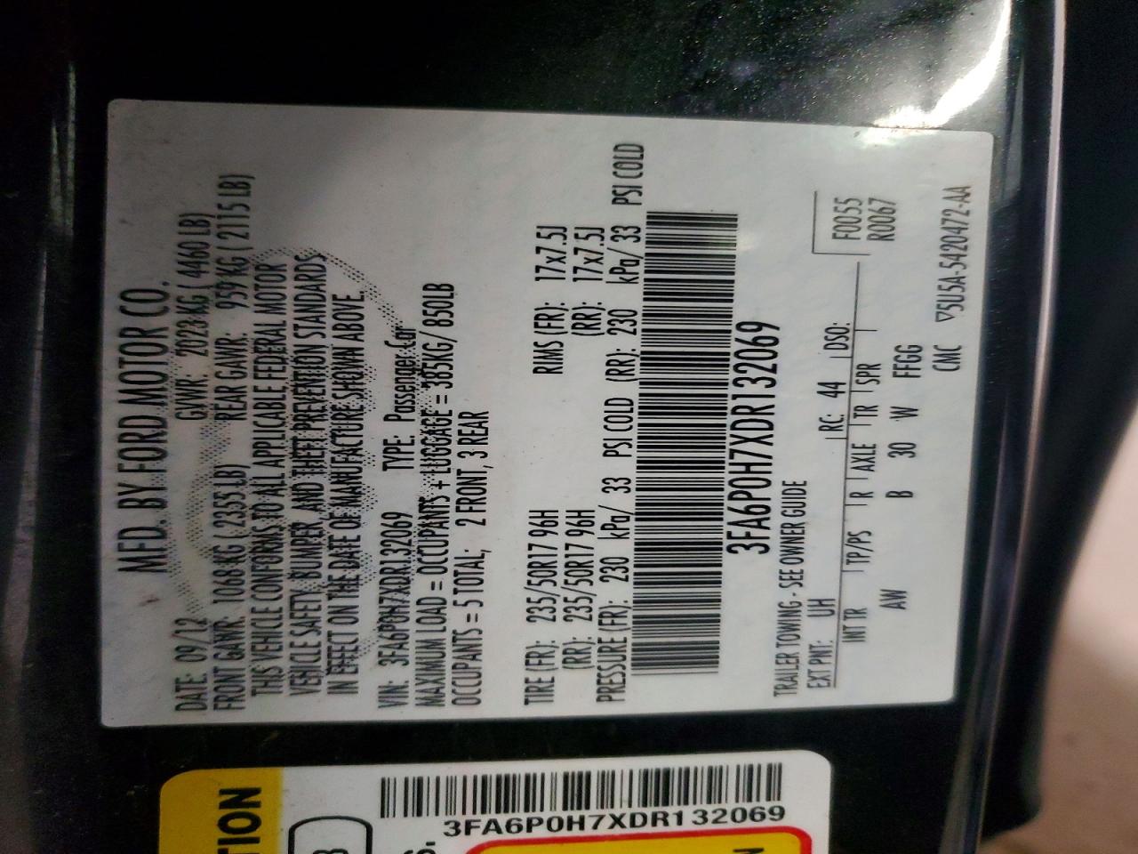 2013 FORD FUSION SE photo 12