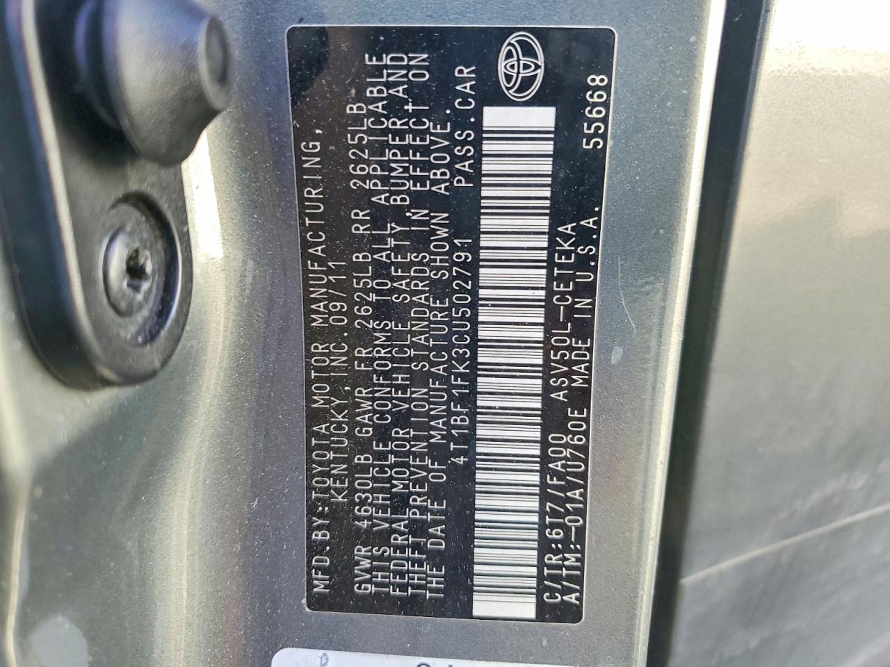 2012 TOYOTA CAMRY BASE photo 12