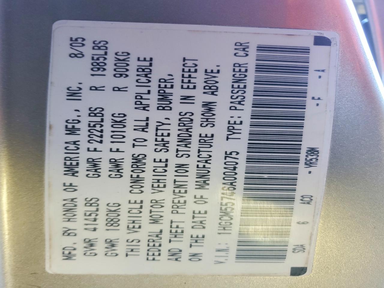 2006 HONDA ACCORD EX photo 12