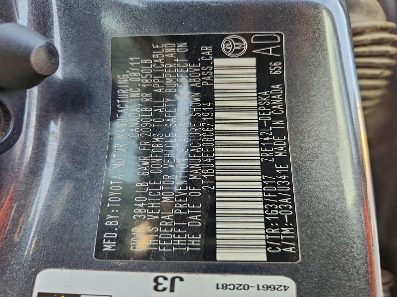 2011 TOYOTA COROLLA BASE photo 12