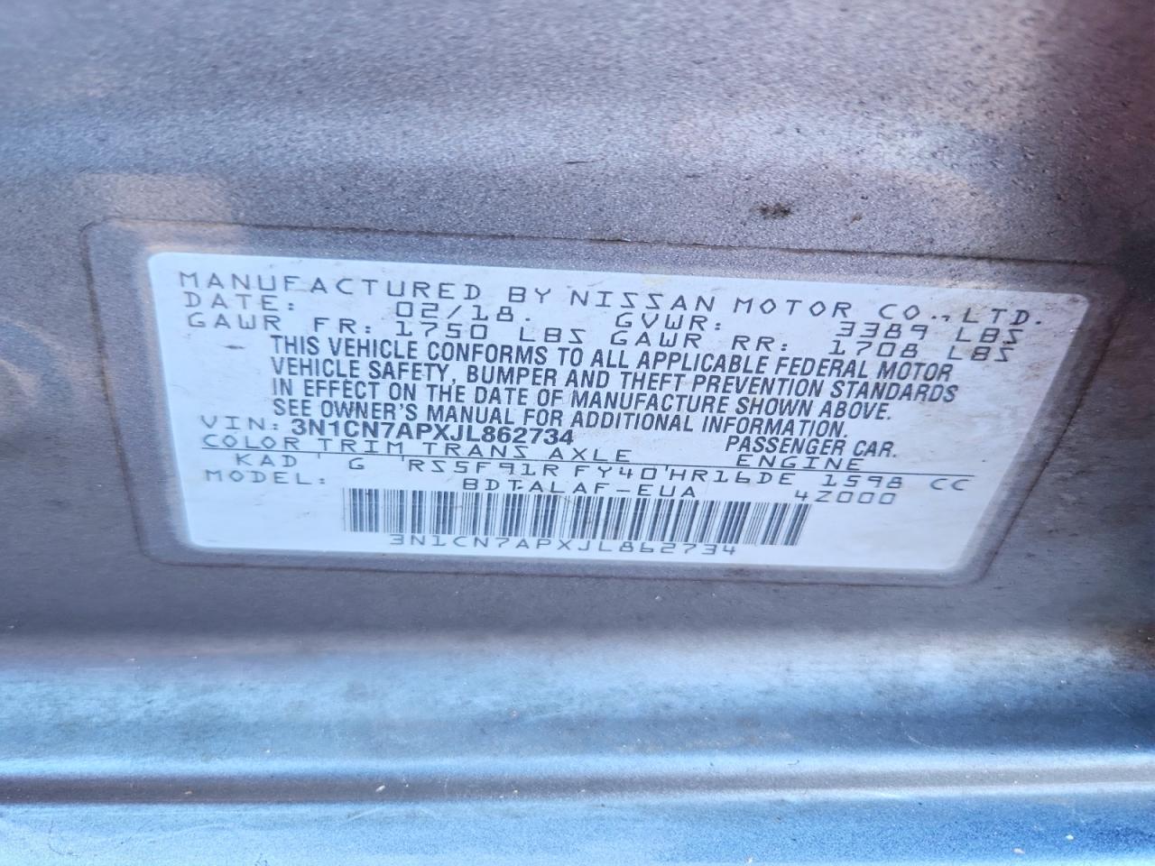 2018 NISSAN VERSA S photo 12