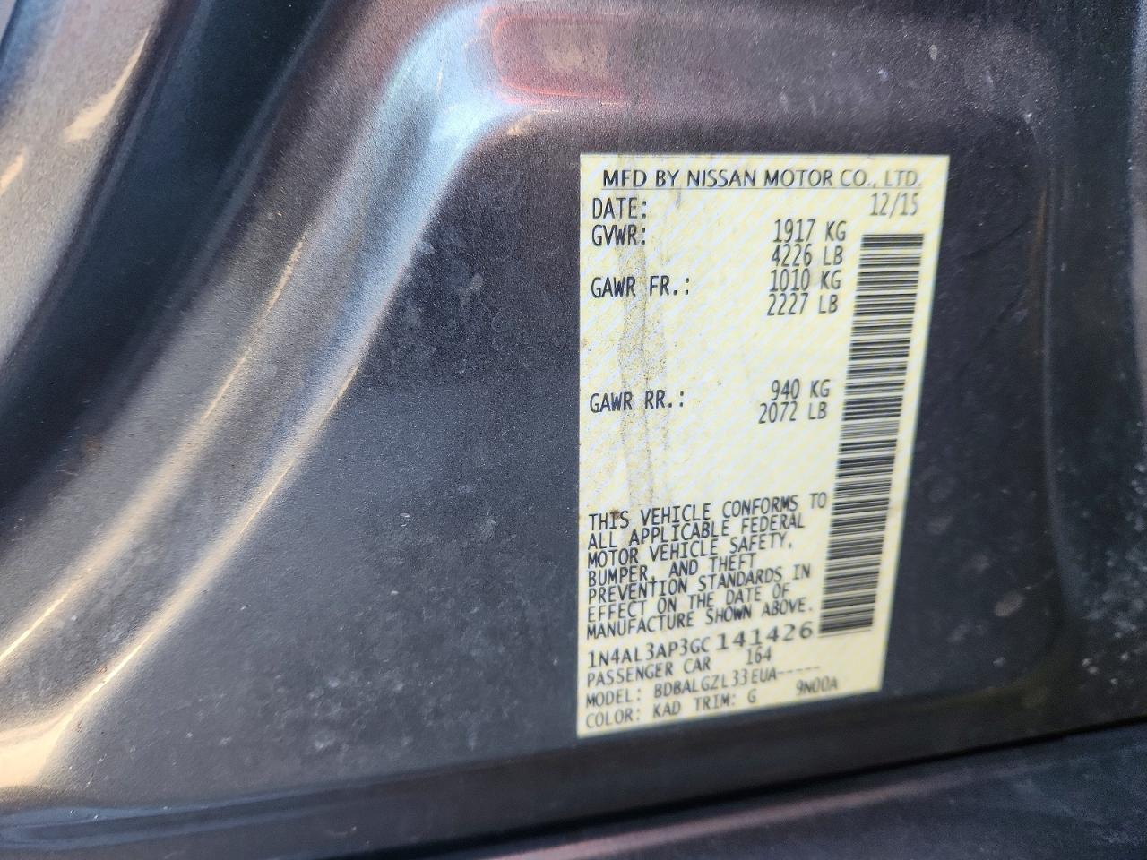 2016 NISSAN ALTIMA 2.5 photo 12