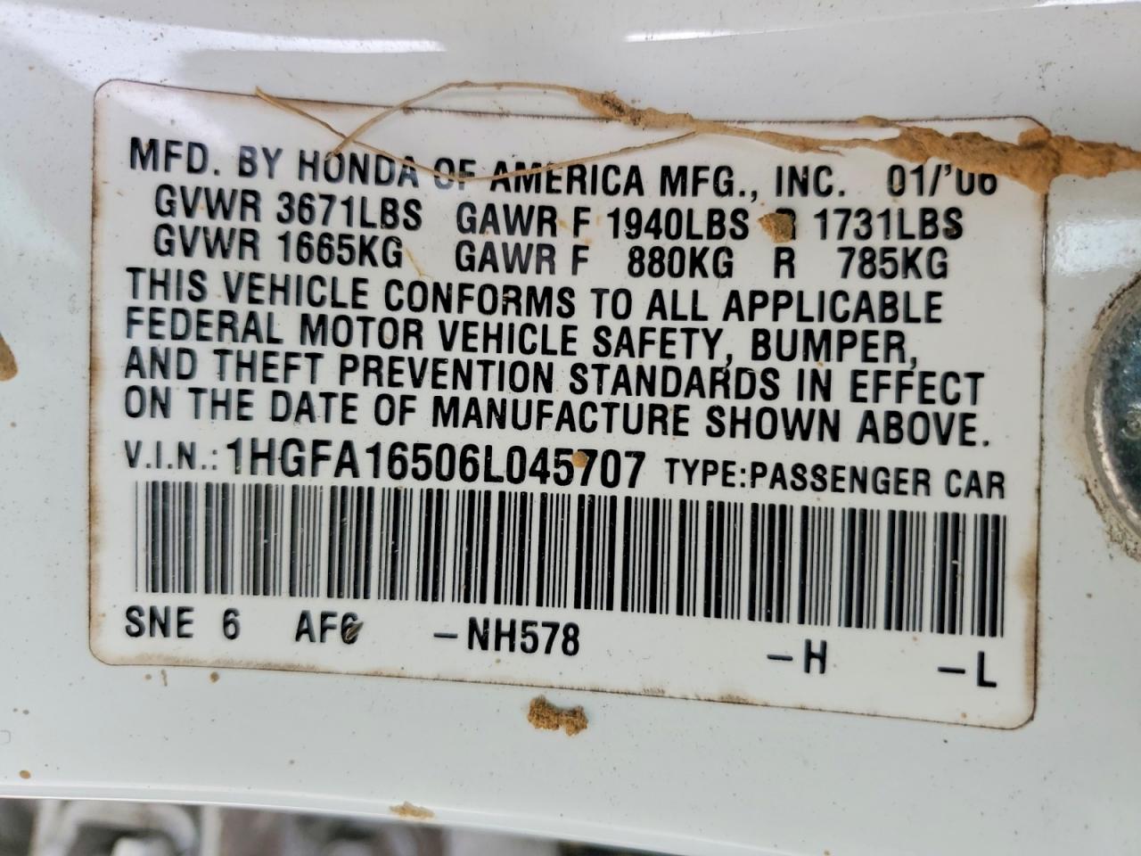 2006 HONDA CIVIC LX photo 13